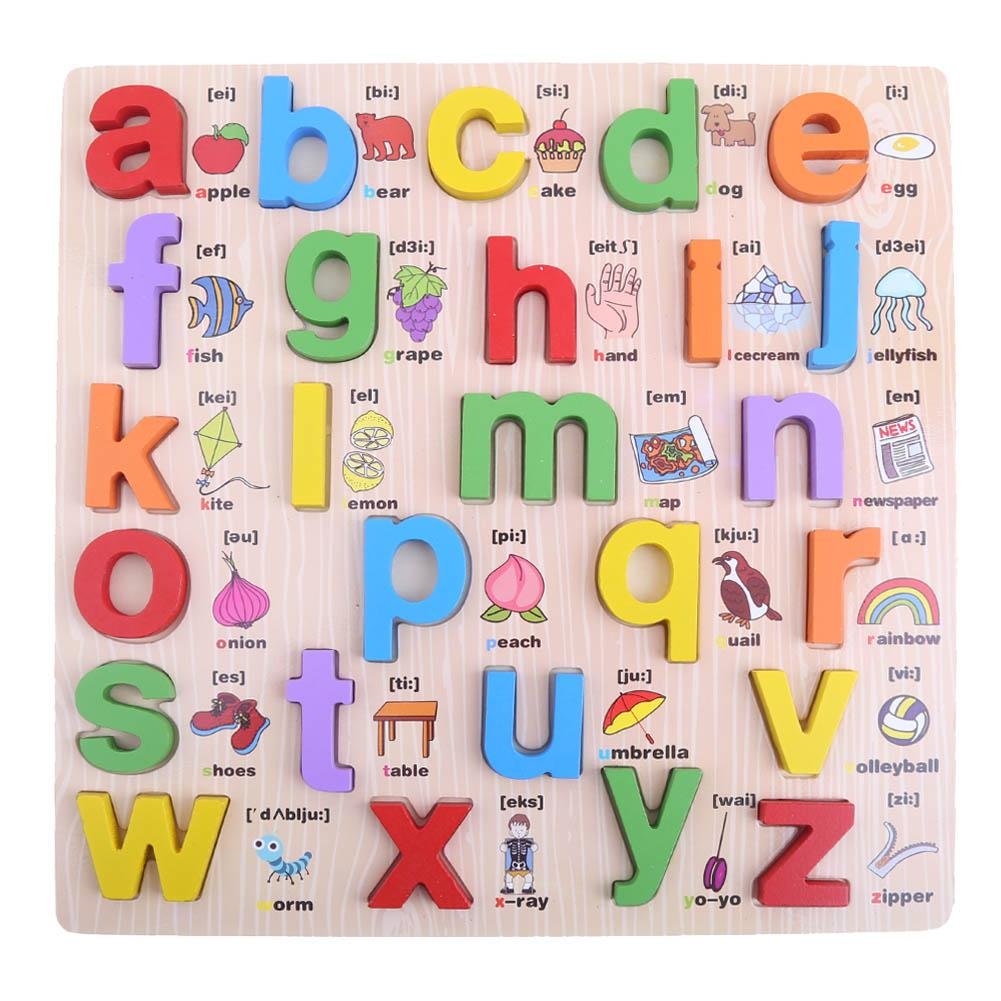 Wooden 3d Colorful Small Alphabet Square Jumbo Sorting Board