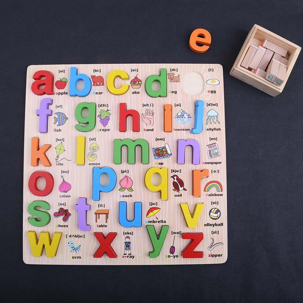 Wooden 3d Colorful Small Alphabet Square Jumbo Sorting Board