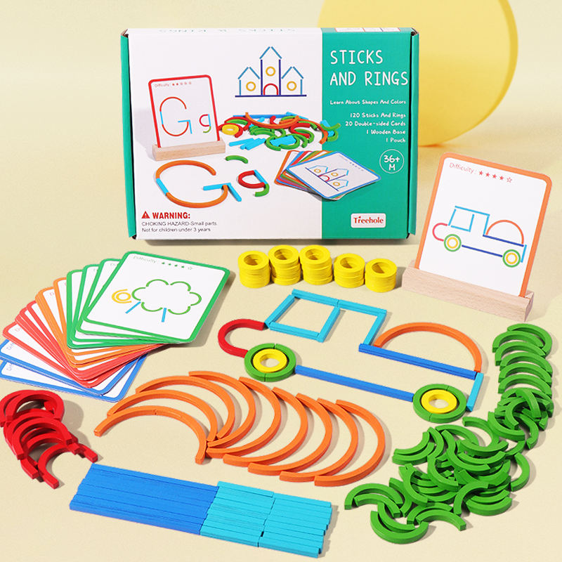 Wooden Montessori Sticks & Rings Interactive Toy