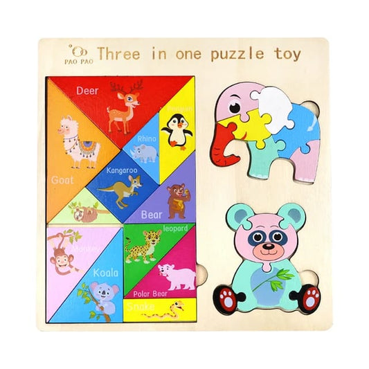 Wooden 3 in 1 Colorful Tangram Puzzle Sorting Board