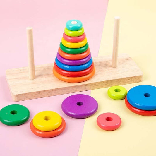 Wooden 3 Column Tower of Hanoi Stacking Game