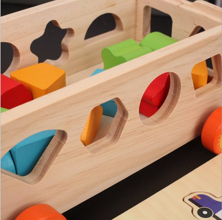 Wooden 3d Multicolor Numbers & Shapes Sorting Trailer