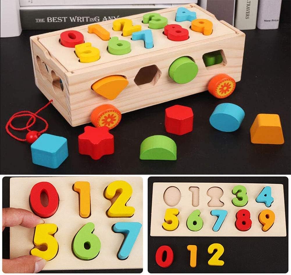 Wooden 3d Multicolor Numbers & Shapes Sorting Trailer